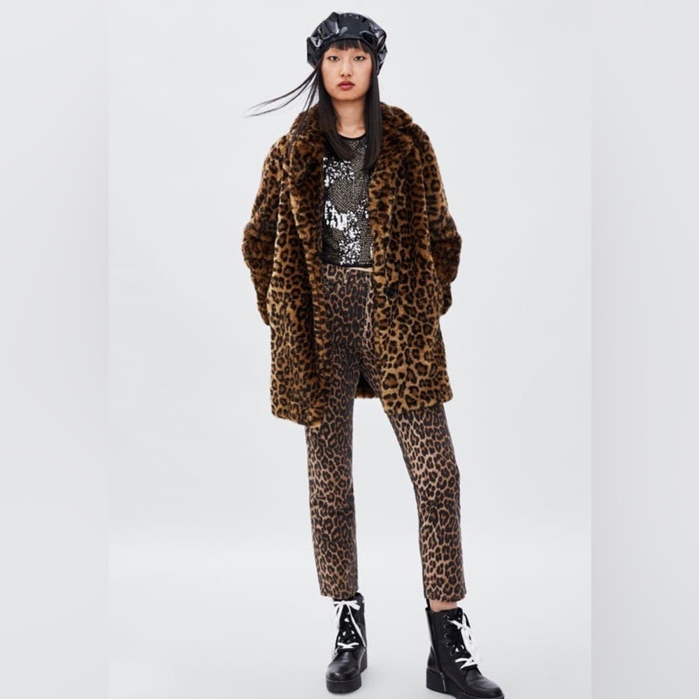 Zara Faux Fur Leopard Animal Print Coat Size Small - Picture 5 of 6